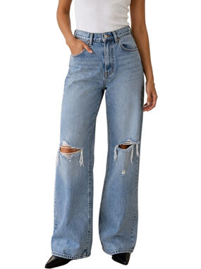 Denim Forum The Joni High Rise Loose Jeans Size 24 Blue Distressed Ripped